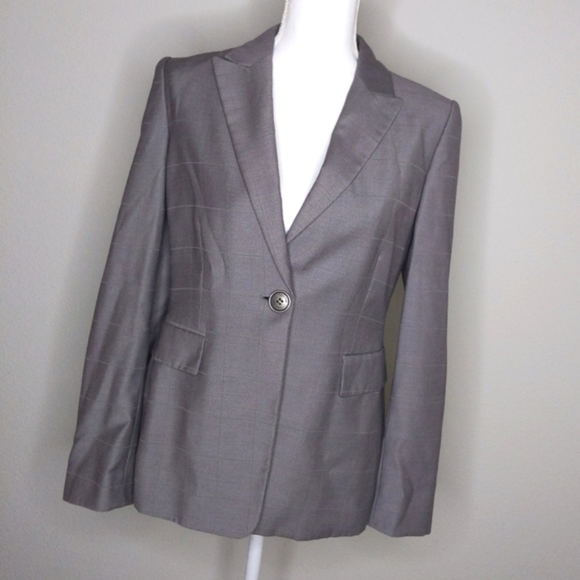 Calvin Klein Grey Grid Blazer Women’s Size 6 | Tailored Office Career Jacket - Picture 3 of 9